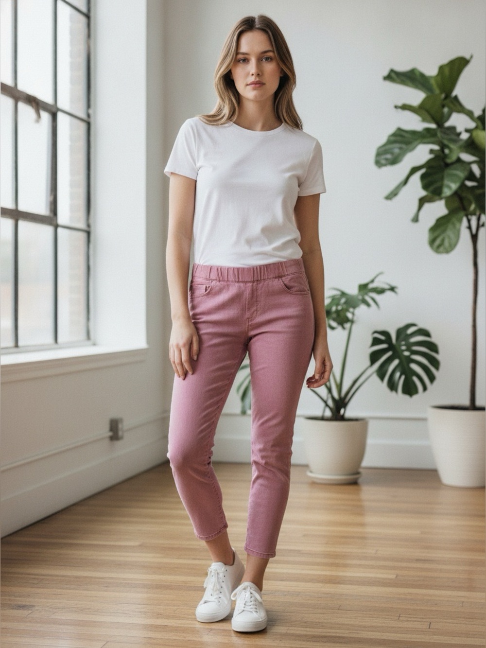Soft Surroundings Metro Ultimate Denim Pull-On Crop Jeans Leggings Faded Mauve
